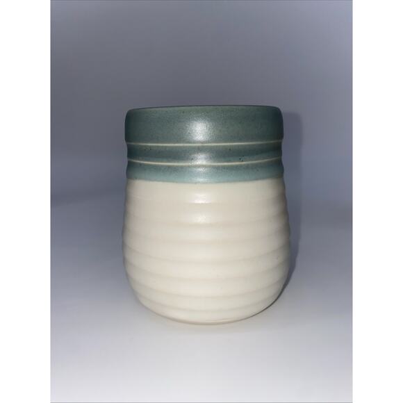 Handmade Artist Signed 12 oz. Blue/cream Ceramic Mug Textured Design - Picture 2 of 6